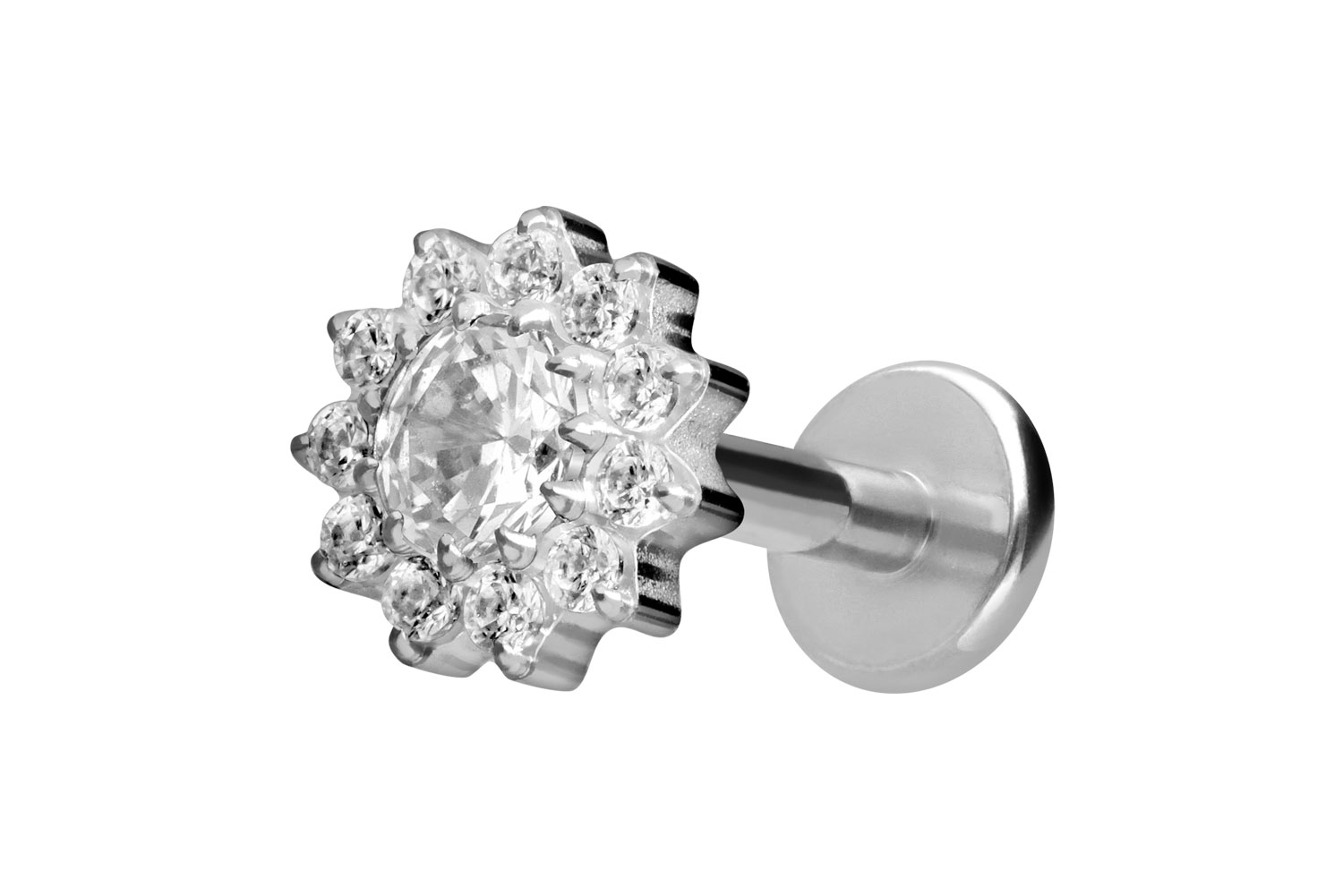 Titan Labret Piercing mit Innengewinde KRISTALLBLUME